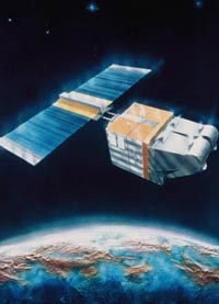 Vue d'artiste du satellite Spot 1 au-dessus de la terre. © CNES