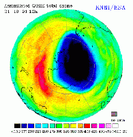 Trou de la couche d'ozone au-dessus de l'Antarctique vue par Envisat, crédits Esa