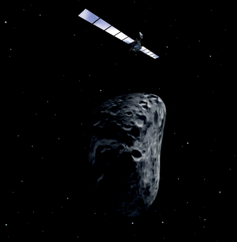 La sonde Rosetta passera à seulement 800 km de l&#039;astéroïde. Crédit : ESA/AOES Medialab.